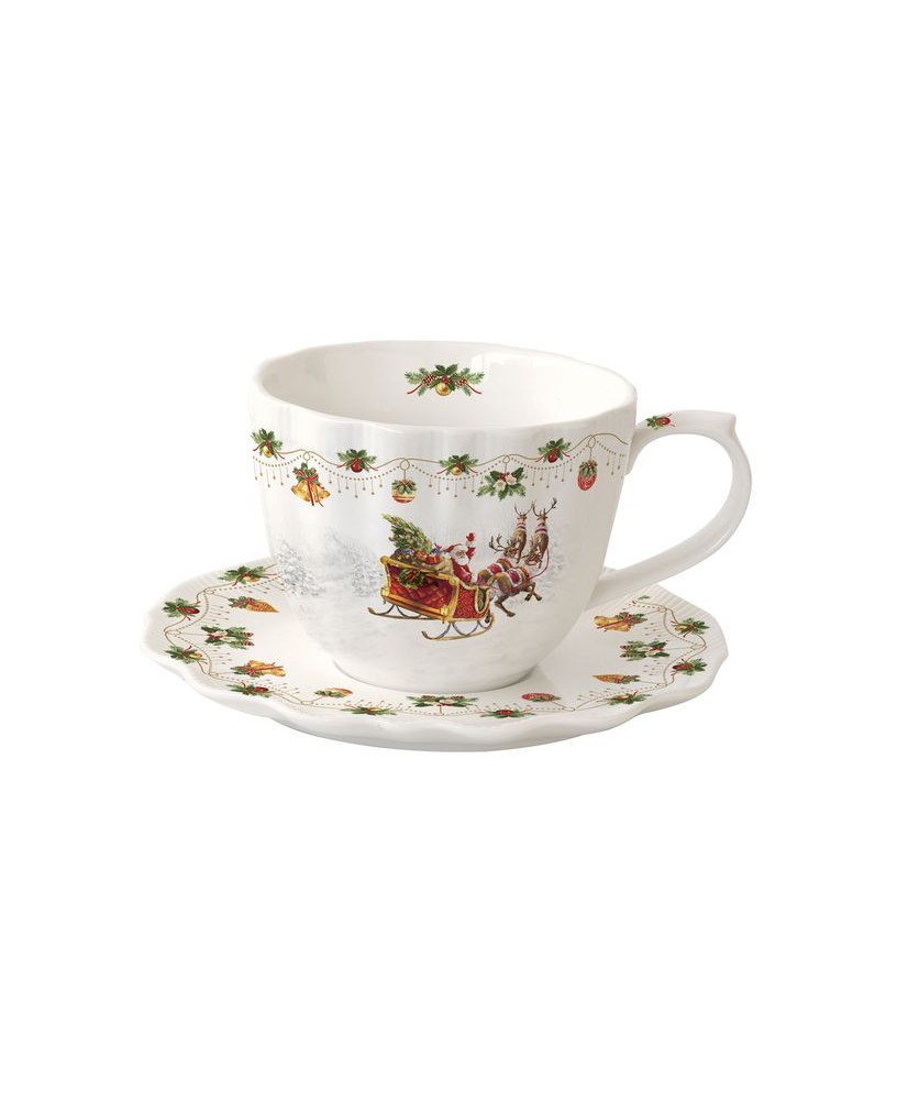 Święty Mikołaj na Saniach Filiżanka Porcelanowa ze Spodkiem w Pudełku 320 ml