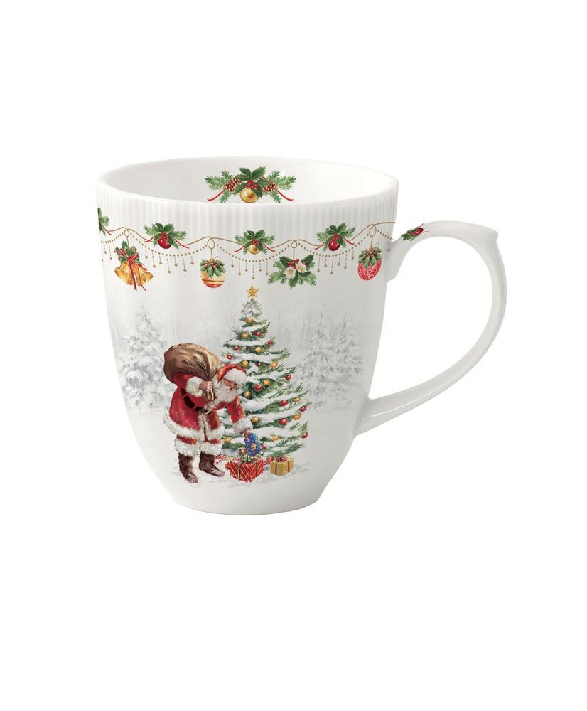 Święty Mikołaj i Choinka Kubek Porcelanowy w Ozdobnym Pudełku 370 ml