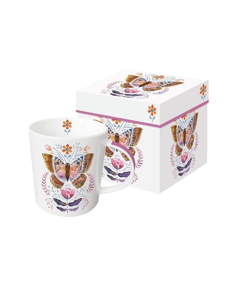 Kolorowy Motyl Kubek Porcelanowy w Ozdobnym Pudełku 350 ml