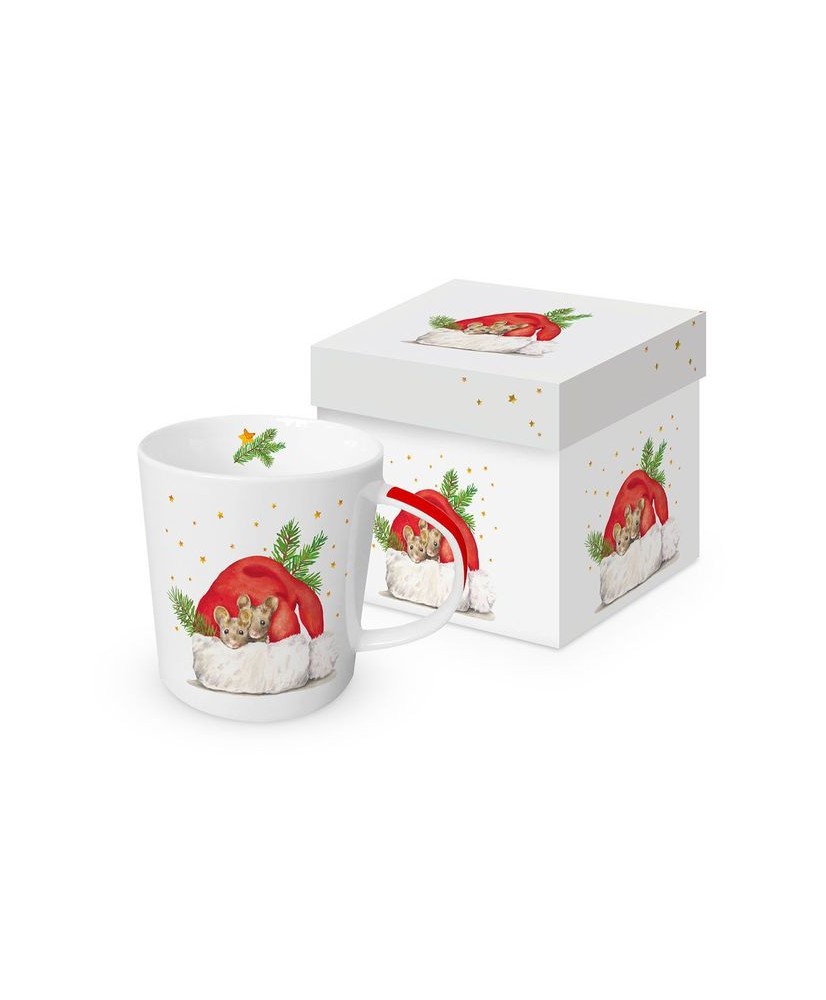 Myszki w Czapce Mikołaja Kubek Porcelanowy w Ozdobnym Pudełku 350 ml