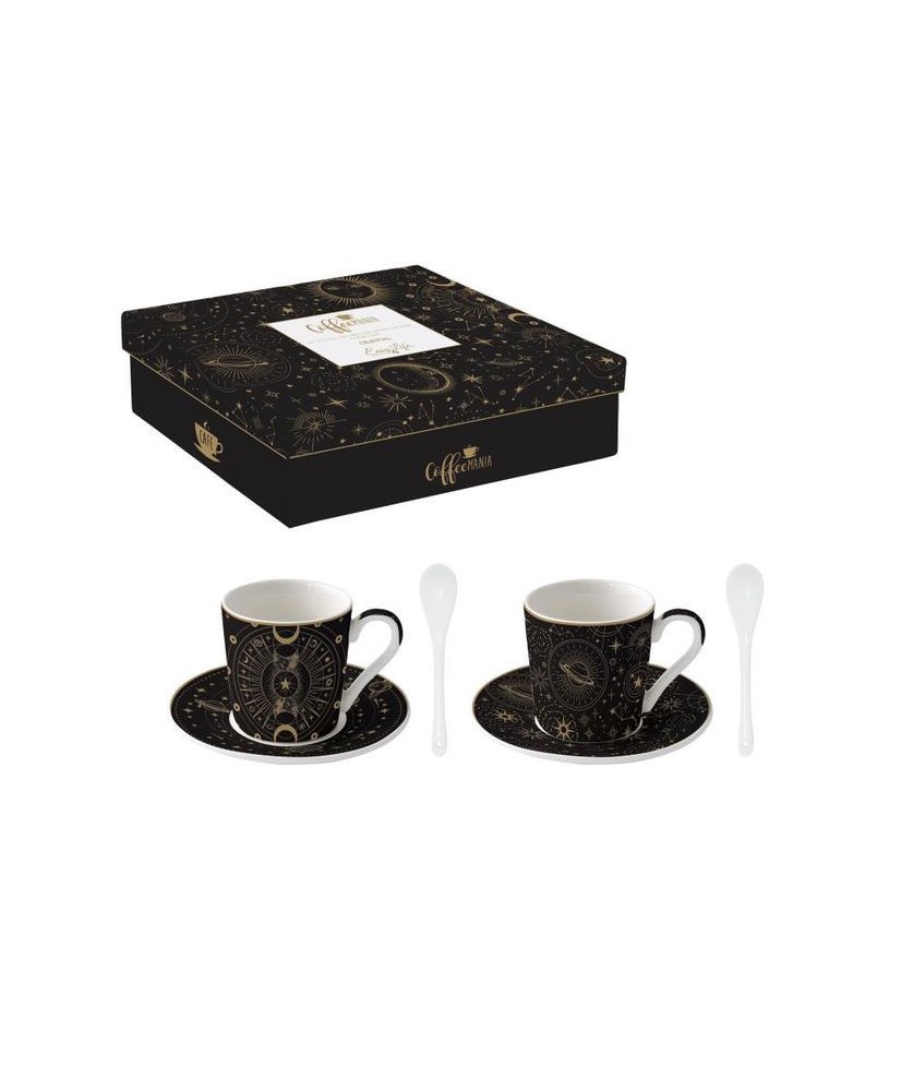 Gwieździste Niebo Filiżanki Porcelanowe do Espresso ze Spodkami i Łyżeczkami w Ozdobnym Pudełku 100 ml 2 szt.