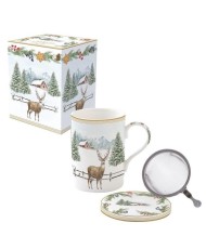 Jeleń Kubek Porcelanowy z Zaprzaczem w Ozdobnym Pudełku 350 ml