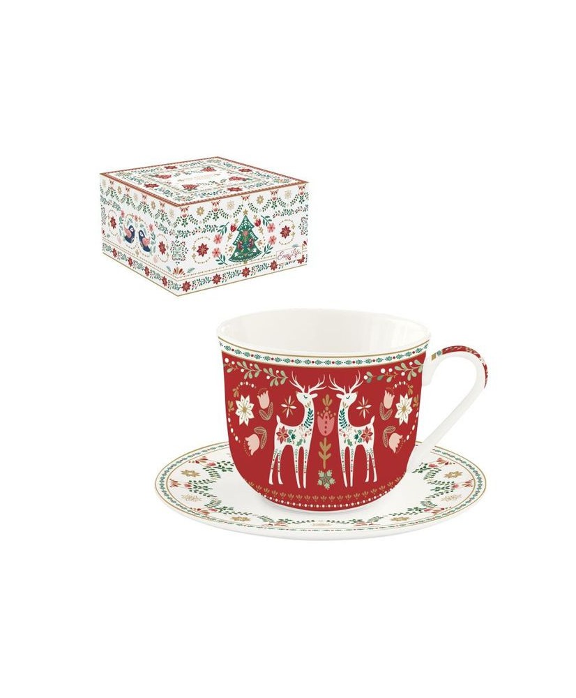 Christmas Folk Jelonki Filiżanka Porcelanowa w Ozdobnym Pudełku 400 ml