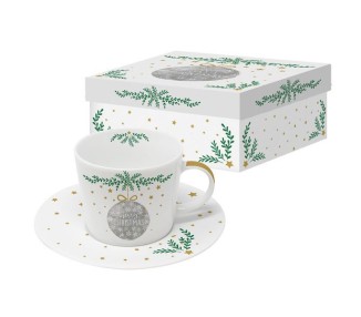 Srebrna Bombka Filiżanka Porcelanowa w Ozdobnym Pudełku 200 ml