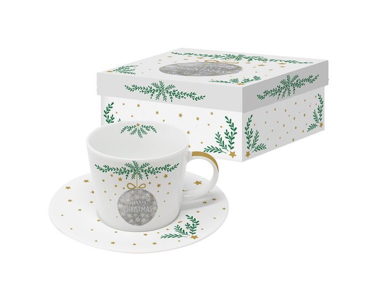 Srebrna Bombka Filiżanka Porcelanowa w Ozdobnym Pudełku 200 ml